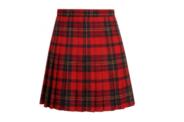 Stylish red plaid pleated skirt isolated on transparent background, fashion apparel