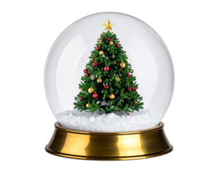Christmas tree inside a snow globe isolated on transparent background
