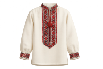 Traditional Ukrainian vyshyvanka embroidered shirt isolated on transparent background