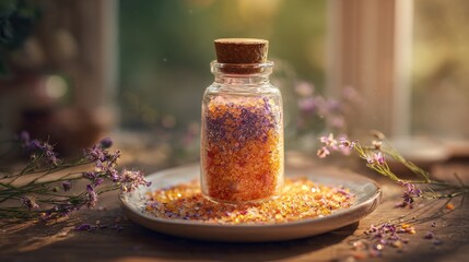 Colorful Floral Bath Salts in Vintage Glass Jar