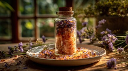 Colorful Floral Bath Salts in Vintage Glass Jar
