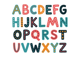 Hand-Drawn Cartoon Letters In Ethnic Scandinavian Style, Decorative Capital Alphabet And Playful Typography Symbols Designed For Children’s Creative Projects, Clean Detailed Vector Illustration Set