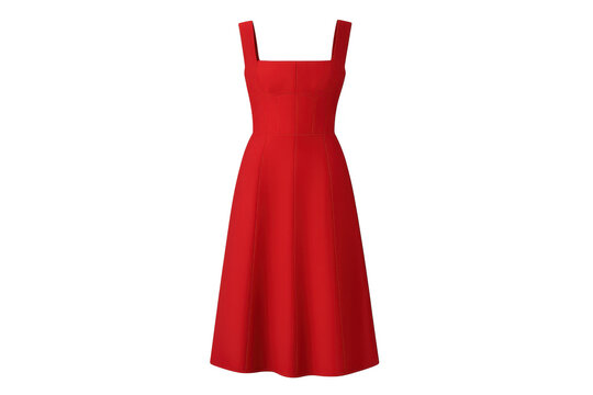 Elegant red midi dress with wide straps isolated on transparent background