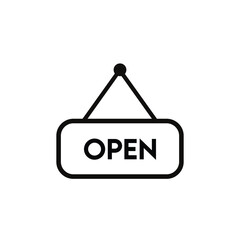 minimalist black outline open sign vector icon for store business availability and simple retail graphic.
