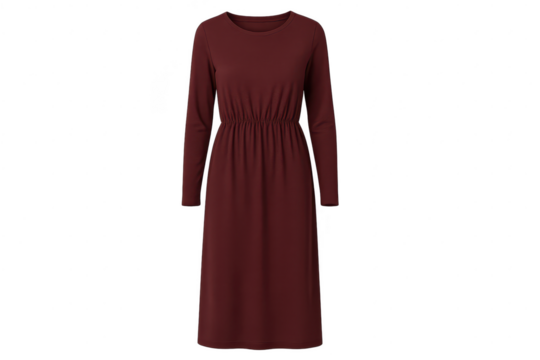 Maroon long-sleeved midi dress isolated on transparent background, women's fashion - Powered by Adobe