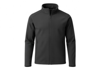Dark gray softshell jacket isolated on transparent background, sleek design, fashion.