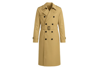 Classic beige trench coat isolated on transparent background, elegant outerwear fashion