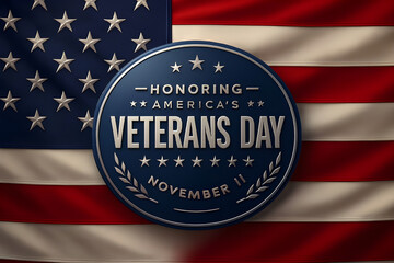 Honoring america's heroes veterans day emblem overlay on us flag background