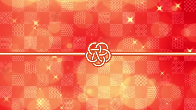熨斗のついた赤い市松模様のキラキラ和柄背景アニメーション　お歳暮　年末　お正月