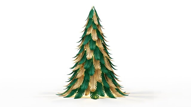 Elegant green and gold christmas tree on a white background - Powered by Adobe