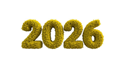 Golden 2026 numbers with floral texture isolated on transparent background