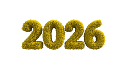 Golden 2026 numbers with floral texture isolated on transparent background