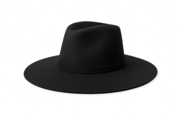 Classic black fedora hat isolated on a transparent background, stylish accessory