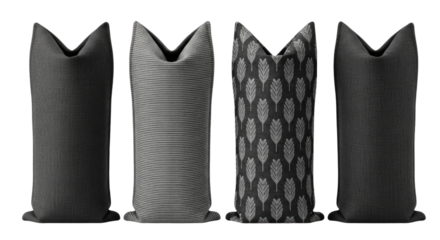 Four dark textured cylinders with pointed tops transparent background cutout png