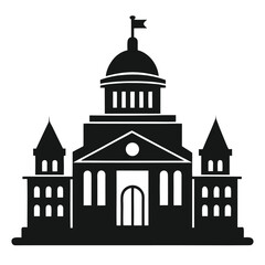 Government building silhouette with a dome and flag, representing law and power