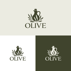 Olive Oil Essence: Minimalist logo embodies the purity and essence of olive oil, showcasing an olive oil bottle surrounded by olive branches.