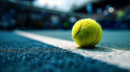 Yellow Tennis Ball on Blue Court Line