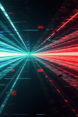Abstract digital tunnel with glowing blue and red light streaks