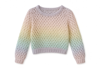 Crocheted gradient sweater isolated on transparent background, fashion apparel