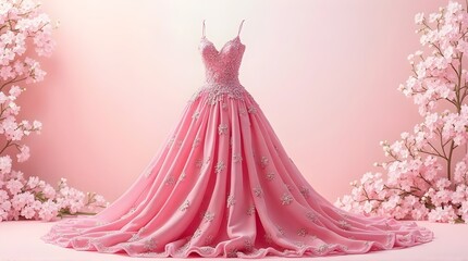 Obraz premium Pink dress watercolour clipart illustration with isolated background