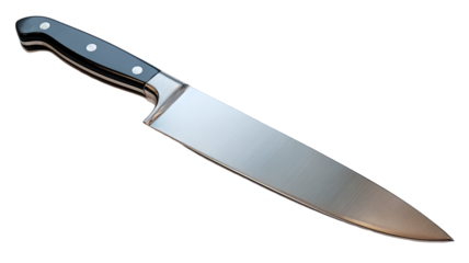 Shiny sharp kitchen chef knife with stainless steel blade isolated on white background