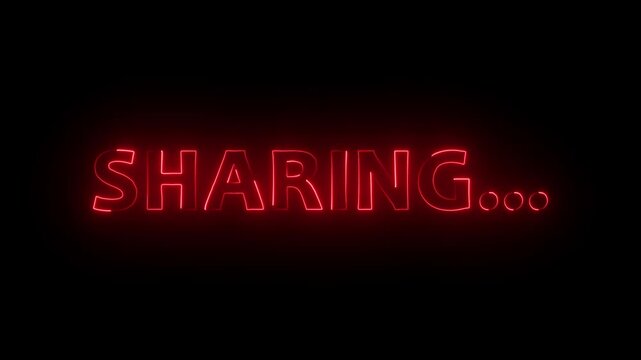 Glowing neon Sharing text icon animation. Sharing text font letter word banner sign clip art poster template signboard .