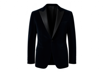 Elegant velvet tuxedo jacket isolated on transparent background, stylish garment