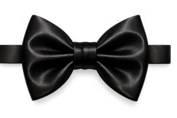 Elegant black satin bow tie, isolated on a transparent background for designers