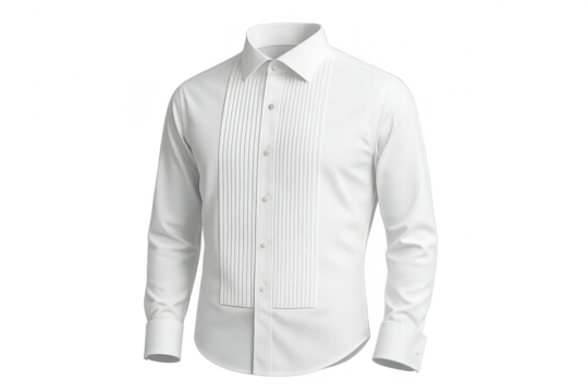 Elegant white tuxedo shirt isolated on a transparent background, for formal wear