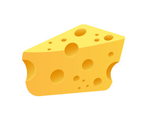 A perfectly rendered wedge of yellow Swiss cheese features several distinct circular holes. It is a clean simple illustration on a white background.