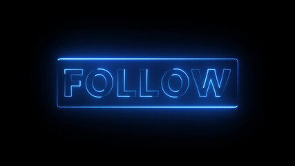 Glowing neon red color white text cursor animation pointing towards follow button in looping with transparent background. - Powered by Adobe