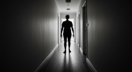 Obraz premium Silhouette of a Person in a Dark Hallway