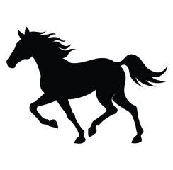 Black horse silhouette trotting, majestic equine animal