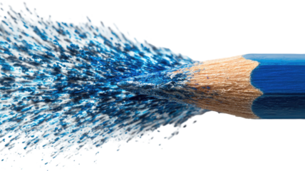 Isolated blue wooden pencil for drawing and writing on a white background