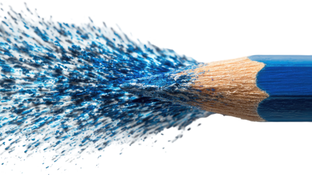 Isolated blue wooden pencil for drawing and writing on a white background