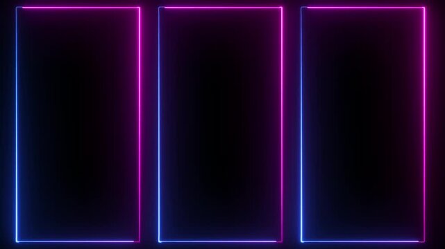 glowing neon light square rectangle picture frame icon animation.neon box rotation footage shape round seamless border retro movement .
