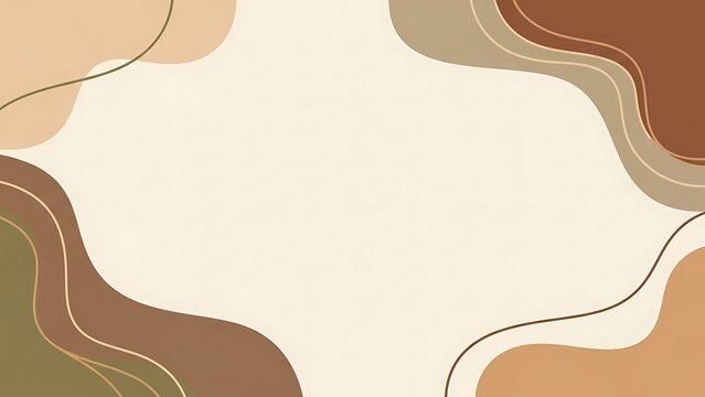 Minimalist aesthetic background featuring flowing organic shapes and wavy lines in a neutral earth tone color palette with copy space