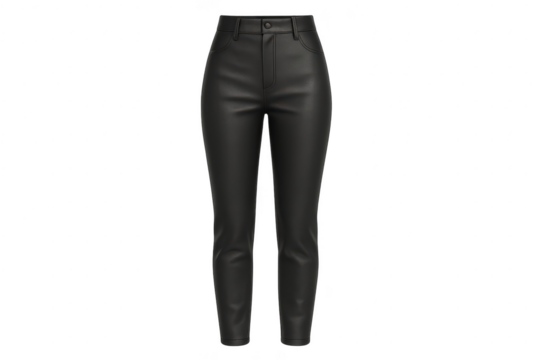 Black leather pants isolated on a transparent background, cut-out style image