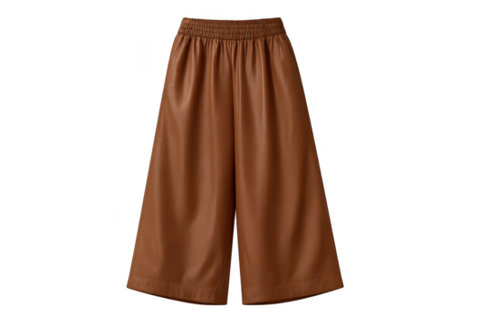 Stylish wide-leg leather trousers isolated on transparent background, fashion