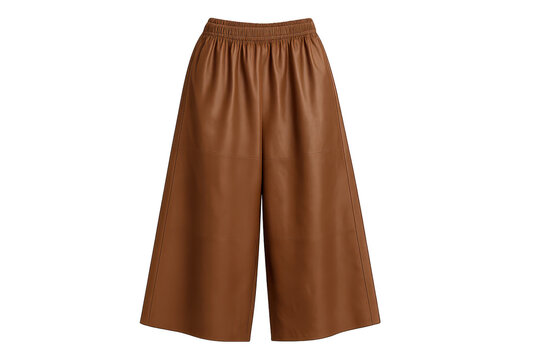 Elegant brown leather culottes isolated on a transparent background for design