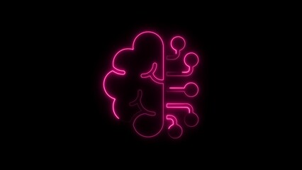 Pink Neon Outline of Brain with Digital Connections on Black Background mind intelligence