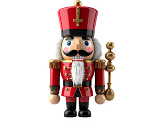 Obraz premium Traditional red nutcracker soldier with scepter isolated on transparent background