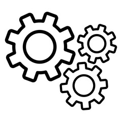 Mechanical gear icon set featuring three interlocking cogwheels. Perfect for settings menus, engineering concepts, automation, machinery, and productivity themes.