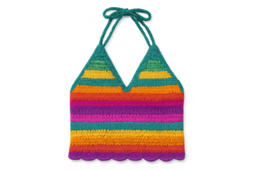Colorful striped crochet crop top isolated on a transparent background,summer