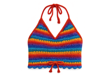 Rainbow striped crochet halter top isolated on a transparent background, summer fashion