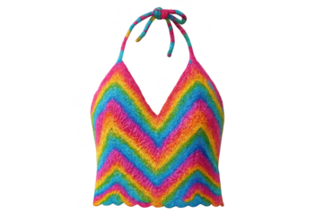 Crochet rainbow halter top isolated on transparent background, summer fashion