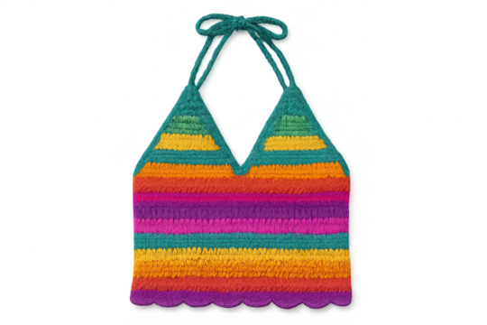 Colorful striped crochet crop top isolated on a transparent background,summer - Powered by Adobe