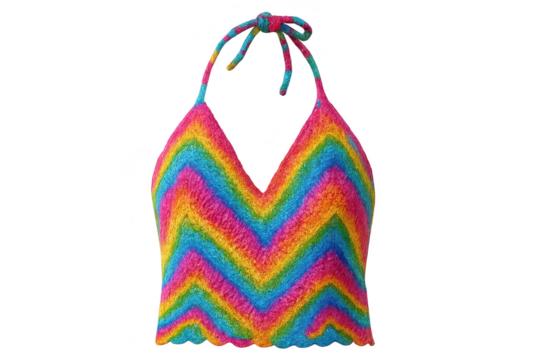 Crochet rainbow halter top isolated on transparent background, summer fashion