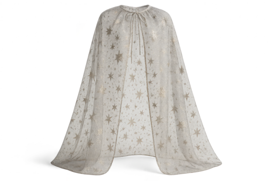 Elegant white cape with gold stars isolated on transparent background image
