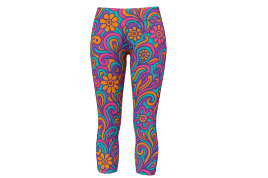 Colorful leggings with floral psychedelic pattern, isolated on transparent background